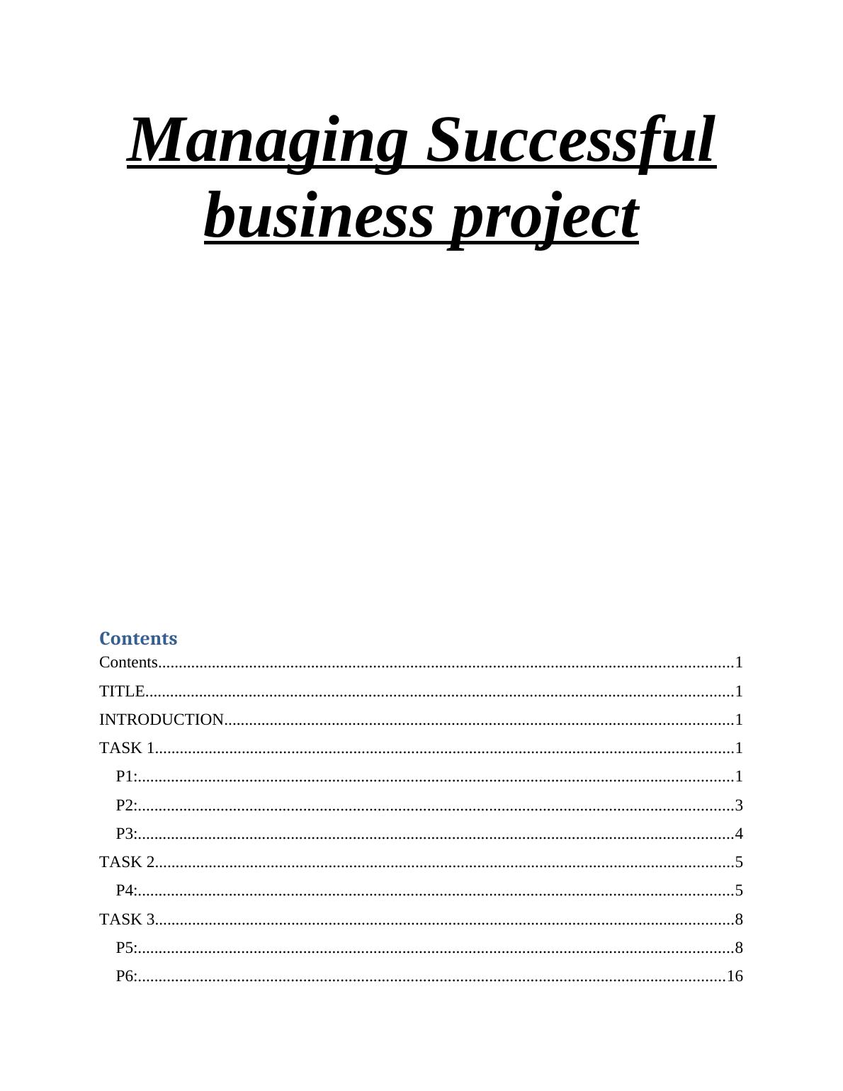 Managing Successful Business Project Contents_1