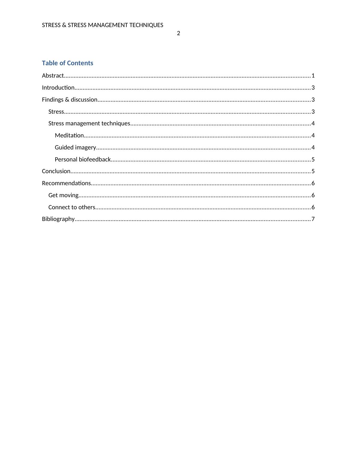 Stress and Stress Management Techniques | Report