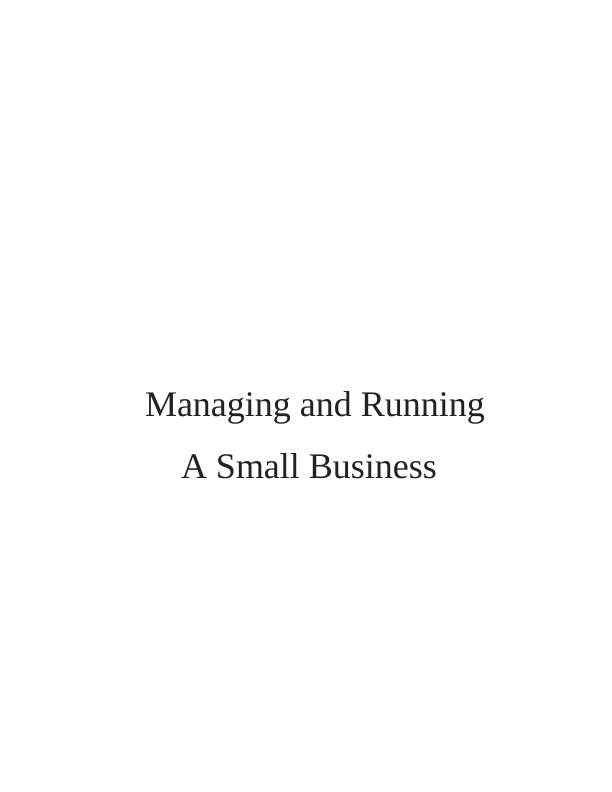 Managing and Running A Small Business | Assignment_1