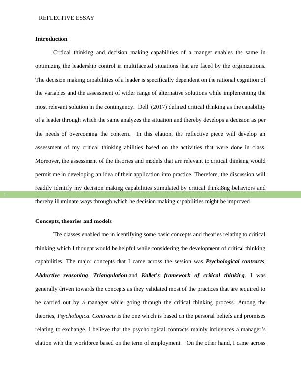 Reflective Essay on Critical Thinking and Decision Making_2