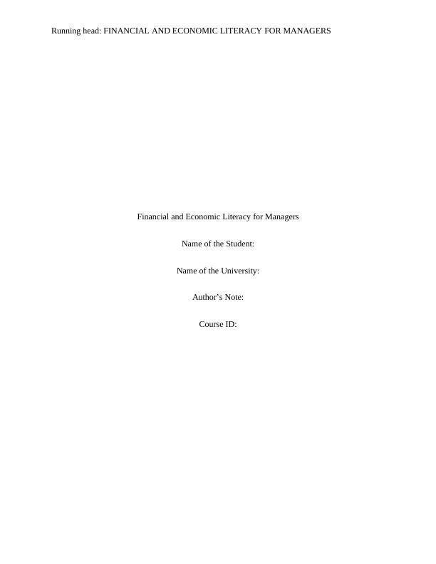 Financial and economic literacy for manager - Assignment_1