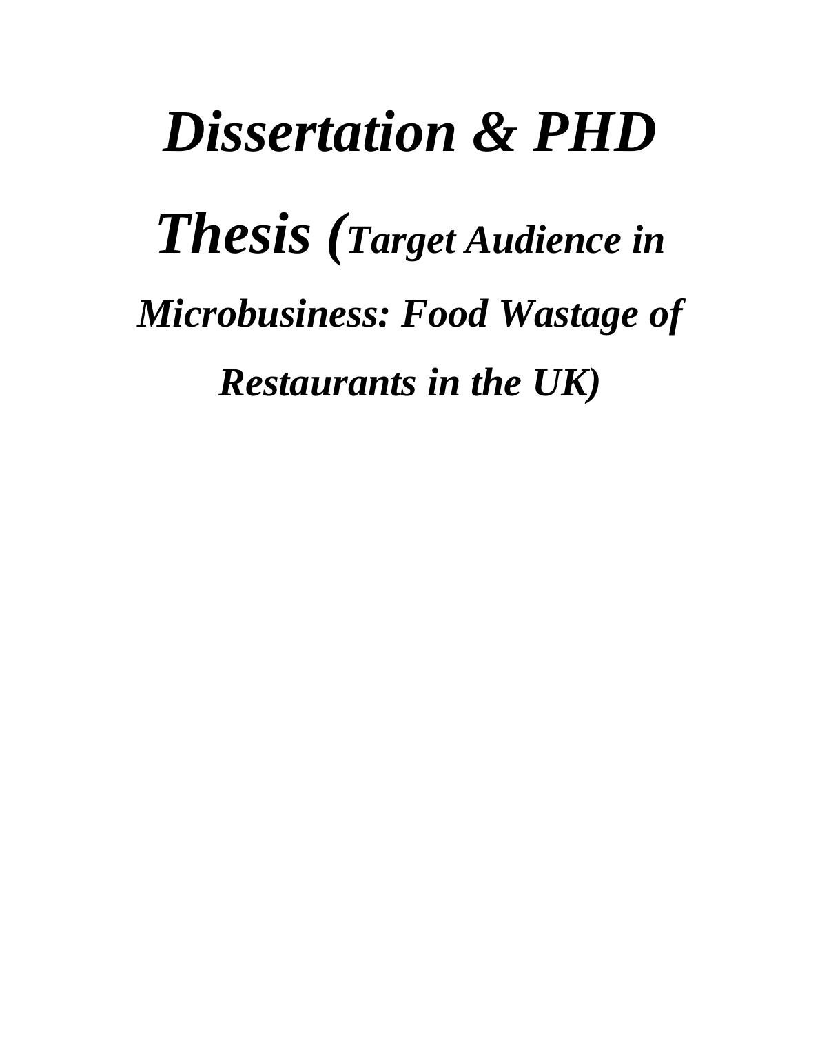 Target Audience in Microbusiness: Food Wastage of Restaurants in the UK_1