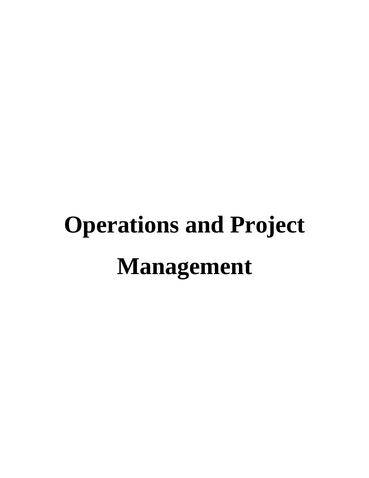 Operations and Project Management - Hotpoint  Assignment_1