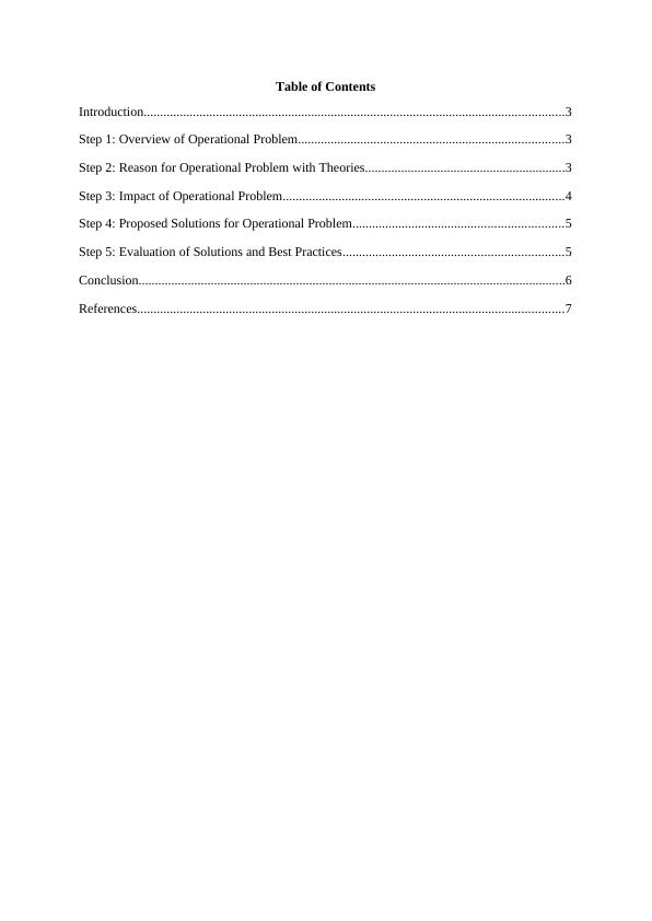 Assignment on Operations Management of Tui