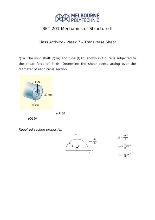 BET 201 Mechanics of Structure Assignment_1