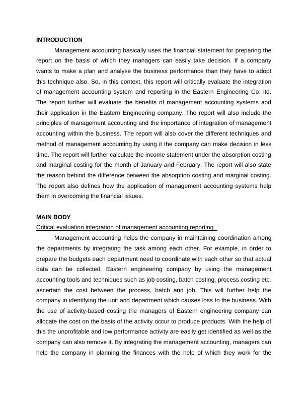 Integration of Management Accounting System and Reporting in Eastern ...