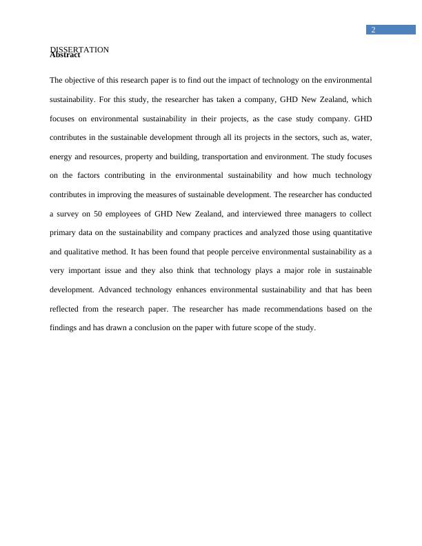 Effect of technology on environmental sustainability - A case study of GHD, New Zealand Author note: Acknowledgement_3