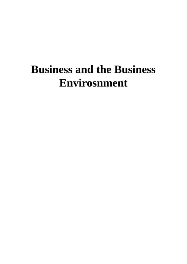 Impact of External Environment on Business : Assignment_1