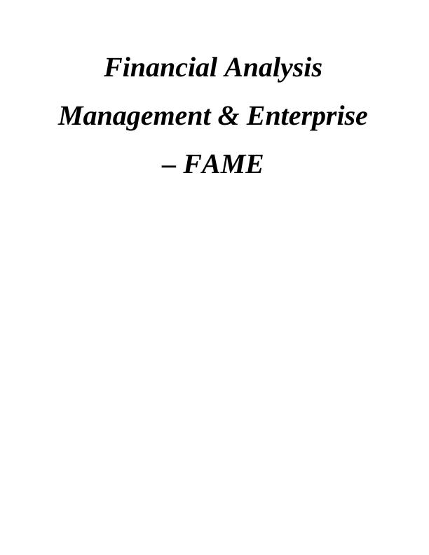 Financial Analysis Management & Enterprise - Assignment_1