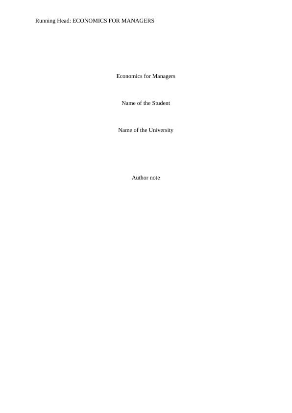 Managerial Economics Assignment | Economics Assignment_1