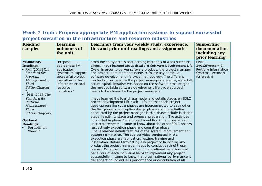 Propose appropriate PM application systems for successful project execution in infrastructure and resource industries_1