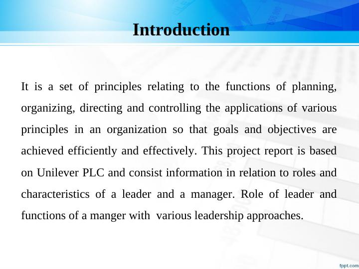 Roles and Characteristics of Managers and Leaders in Unilever PLC