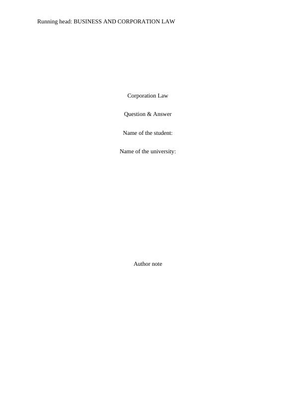 Business and Corporation Law Assignment | Law Assignment_1