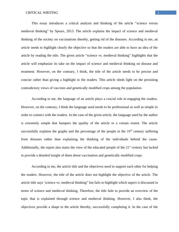 critical analysis essay on science