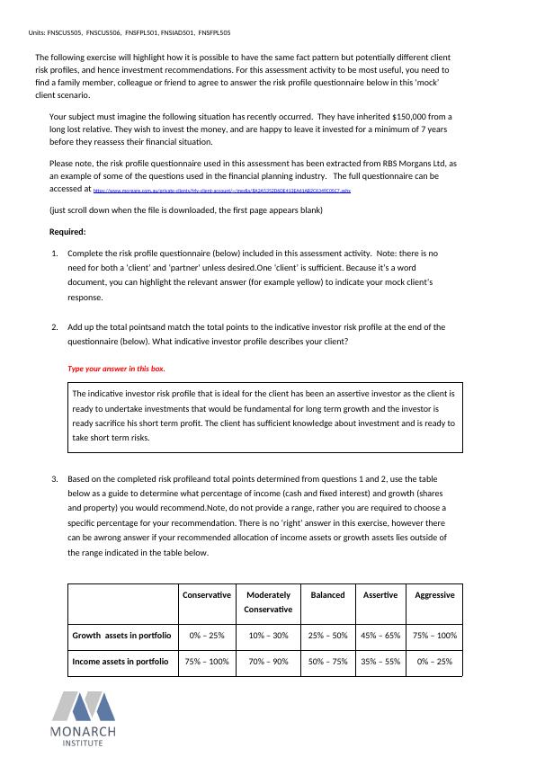 FNSCUS505 Financial Planning Assignment_6