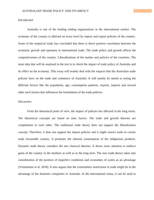 Essay on Impacts of Australian Trade Policies_2
