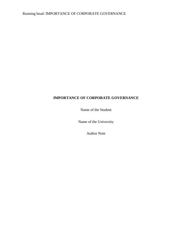 Report on Important of Corporate Governance_1