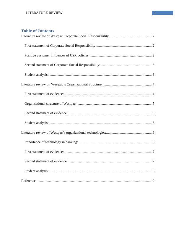 Literature Review of Westpac Corporate Social Responsibility