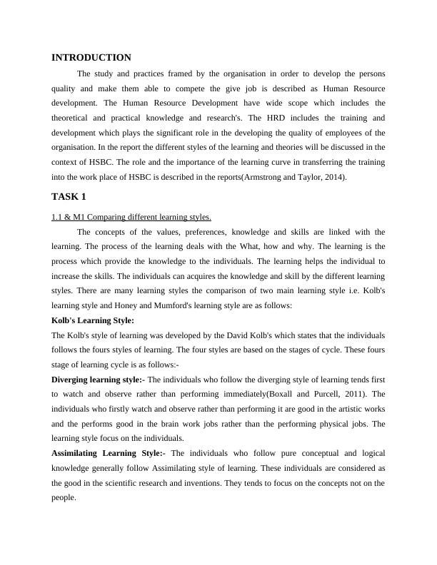Styles of the Learning and Theories of HSBC : Report_4