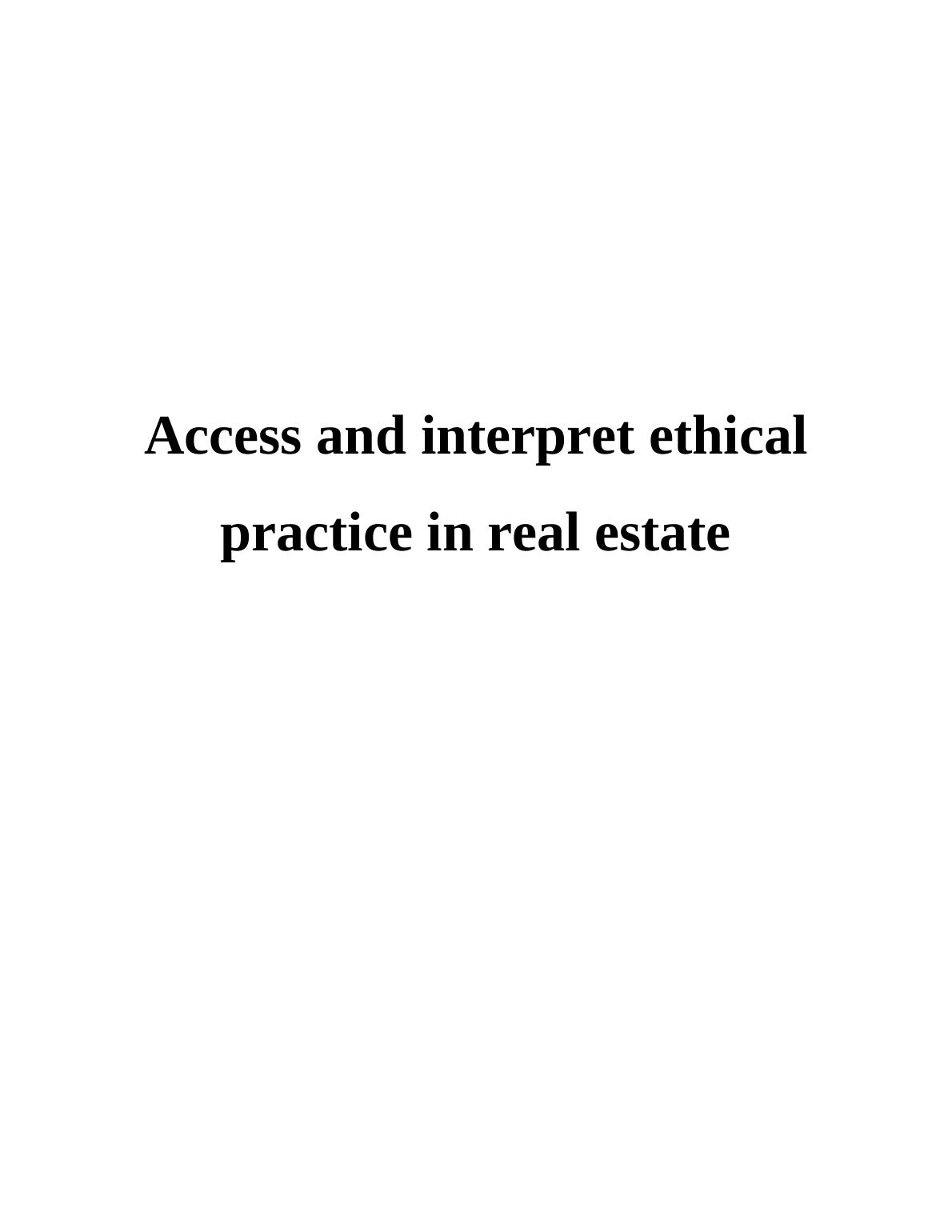 Ethical Practice in Real Estate Desklib