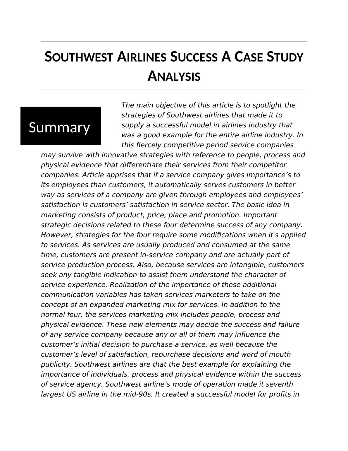 southwest airlines case study pdf