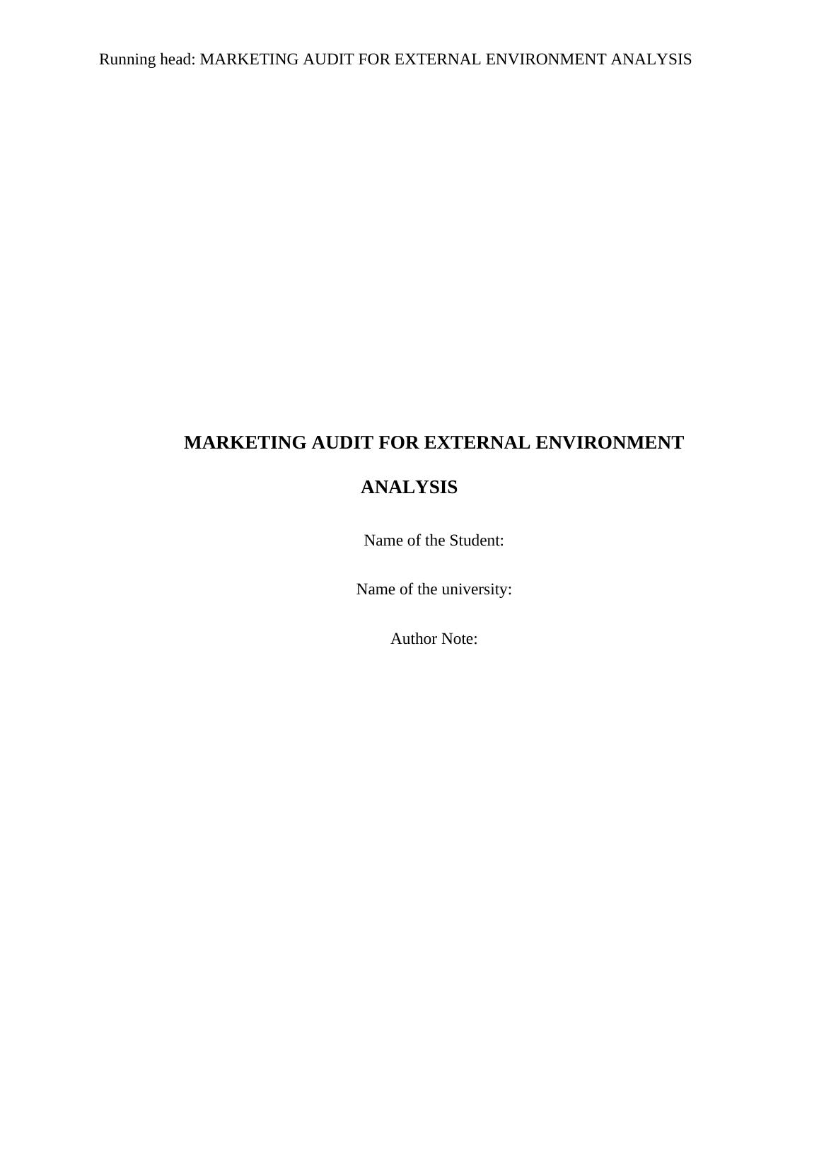 Marketing Audit for External Environment Analysis | Report_1