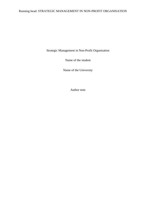 Strategic Management Assignment - Non Profit Organization_1