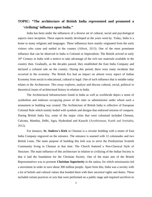 Architecture of British India Represented and Promoted a ‘civilizing’ influence - Essay_3