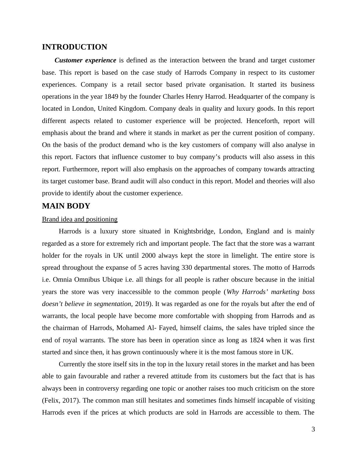 Customer Experience in Harrods Company Desklib