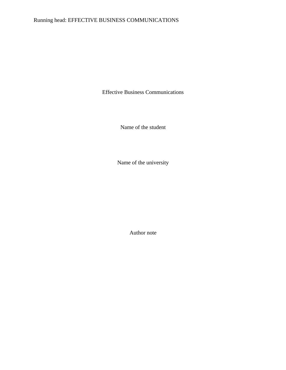 Effective Business Communication: Report_1