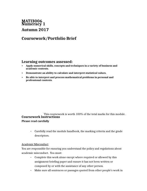 MATI3006 Assignment Paper on Numeracy_1