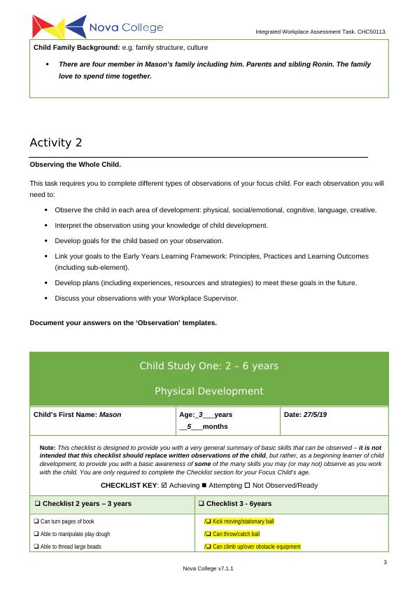 CHC50113: Integrated Workplace Assessment Task Activities_3