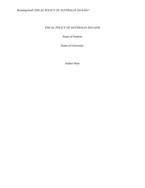 HI5003 - Fiscal Policy of Australia_1