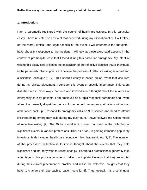 Reflective Essay - Paramedic Emergency Clinical Placement_2