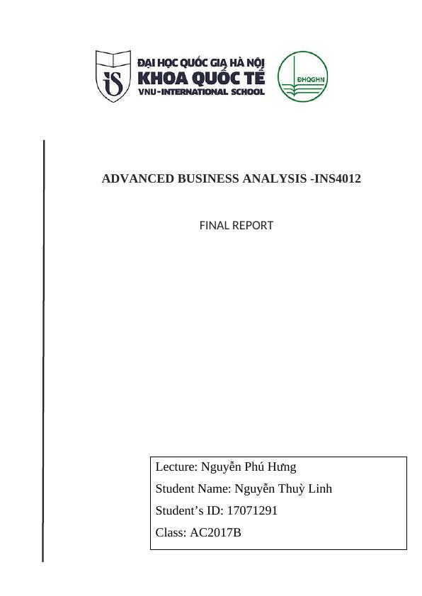 Advanced Business analysis -INS4012 FINAL REPORT 2 1. Introduction of Company_1