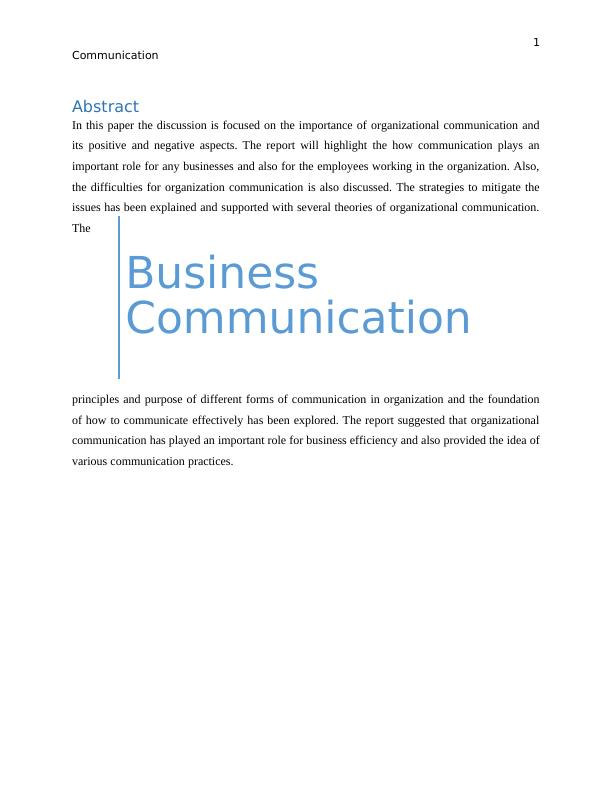 Communication Running Head: Business Communication Abstract_2