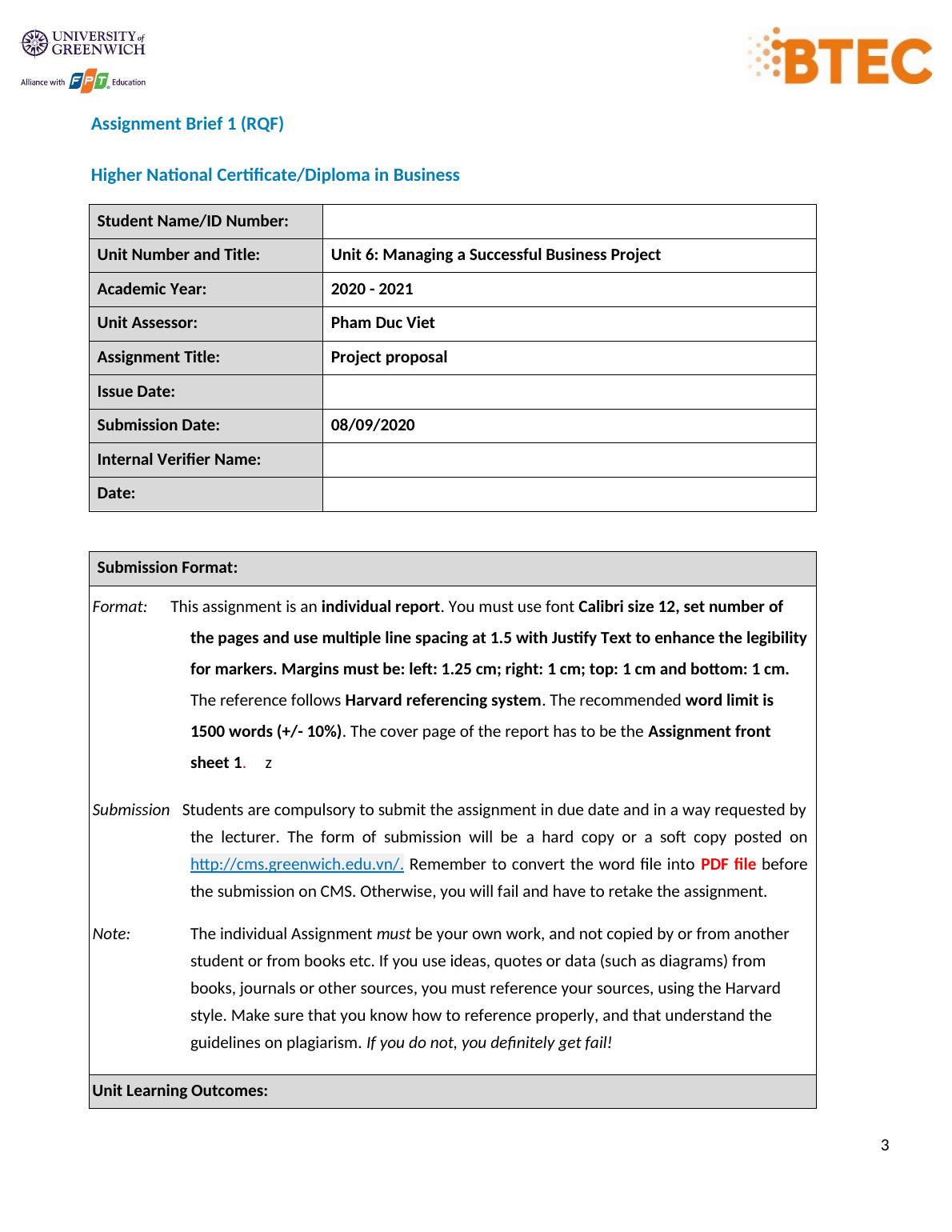 Unit 6: Management a Successful Business Project PDF