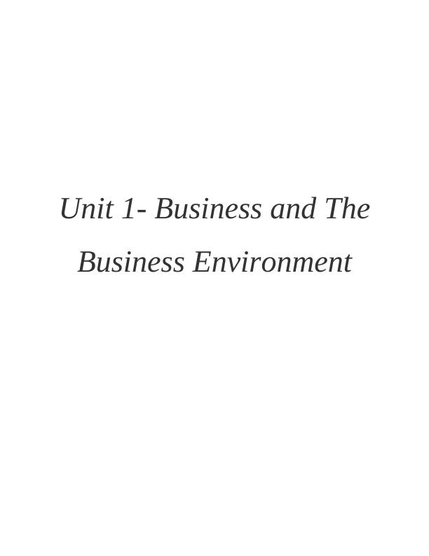Unit 1 Business and The Business Environment_1