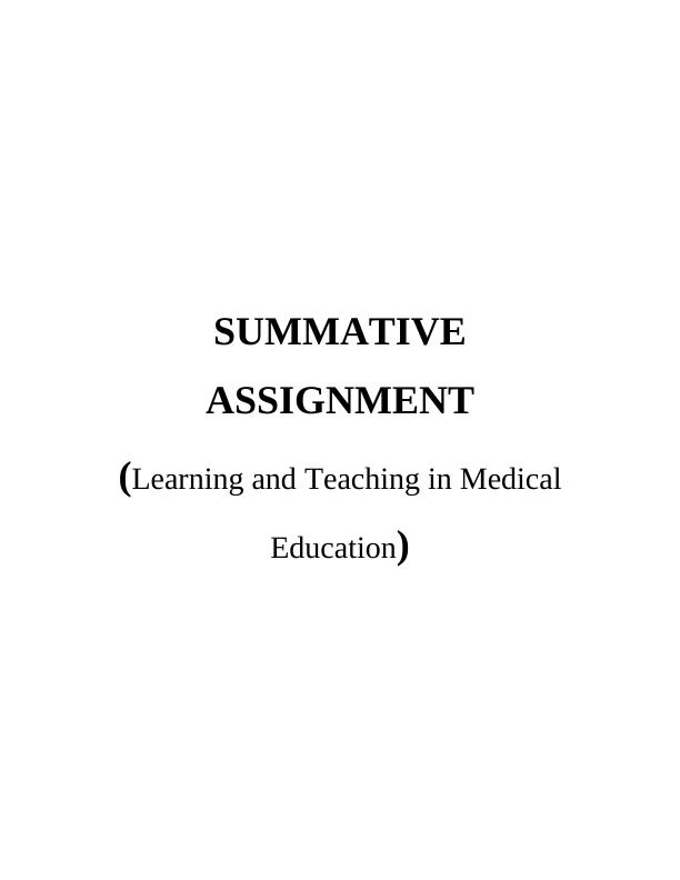Learning and Teaching in Medical Education Assignment_1