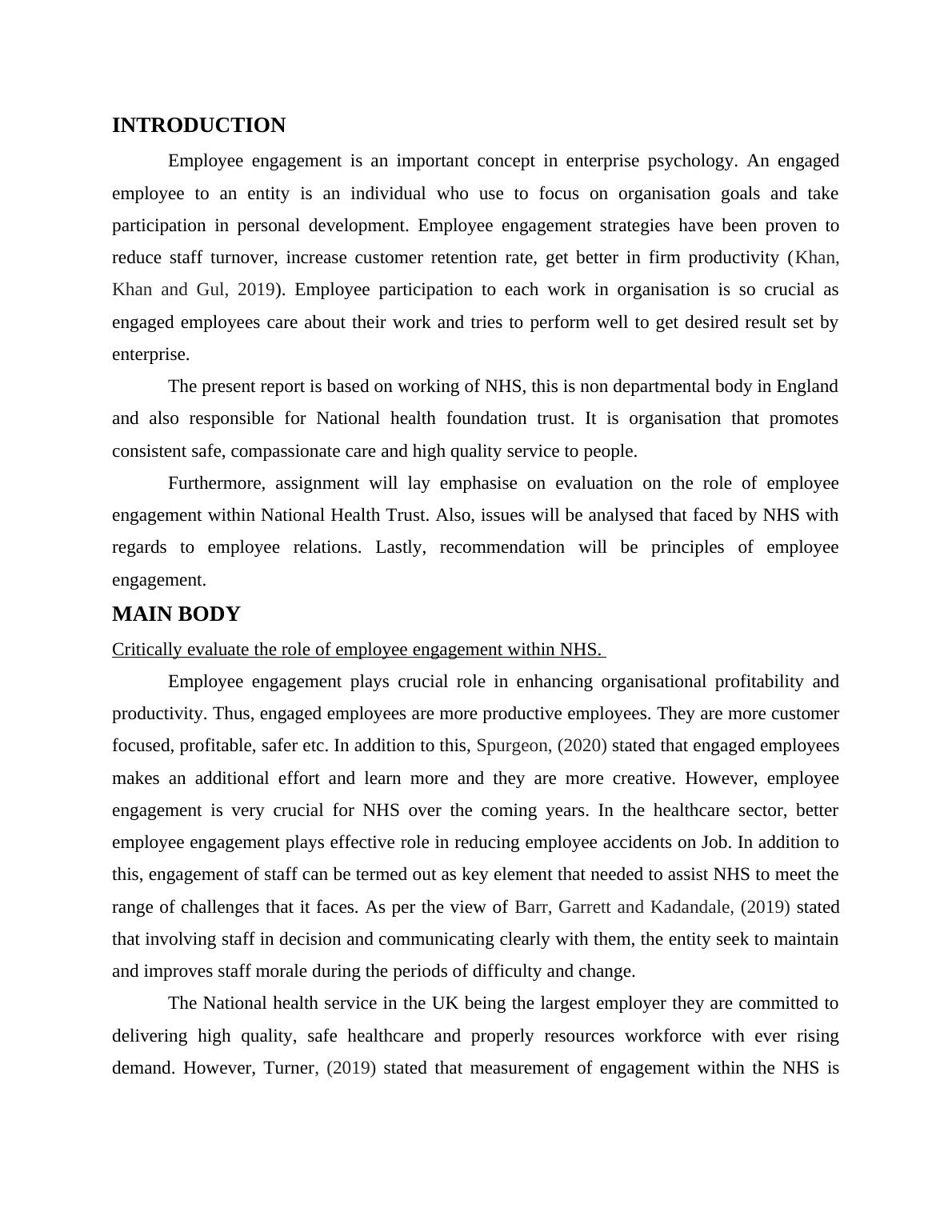 Psychology and Employee Engagement in NHS Desklib