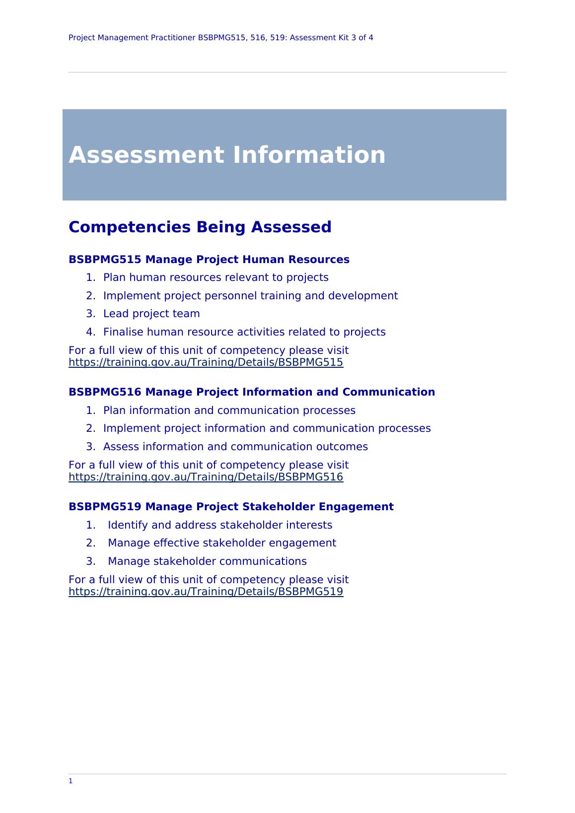 Project Management Practitioner BSBPMG515, 516, 519: Assessment Kit 3 of 4_4