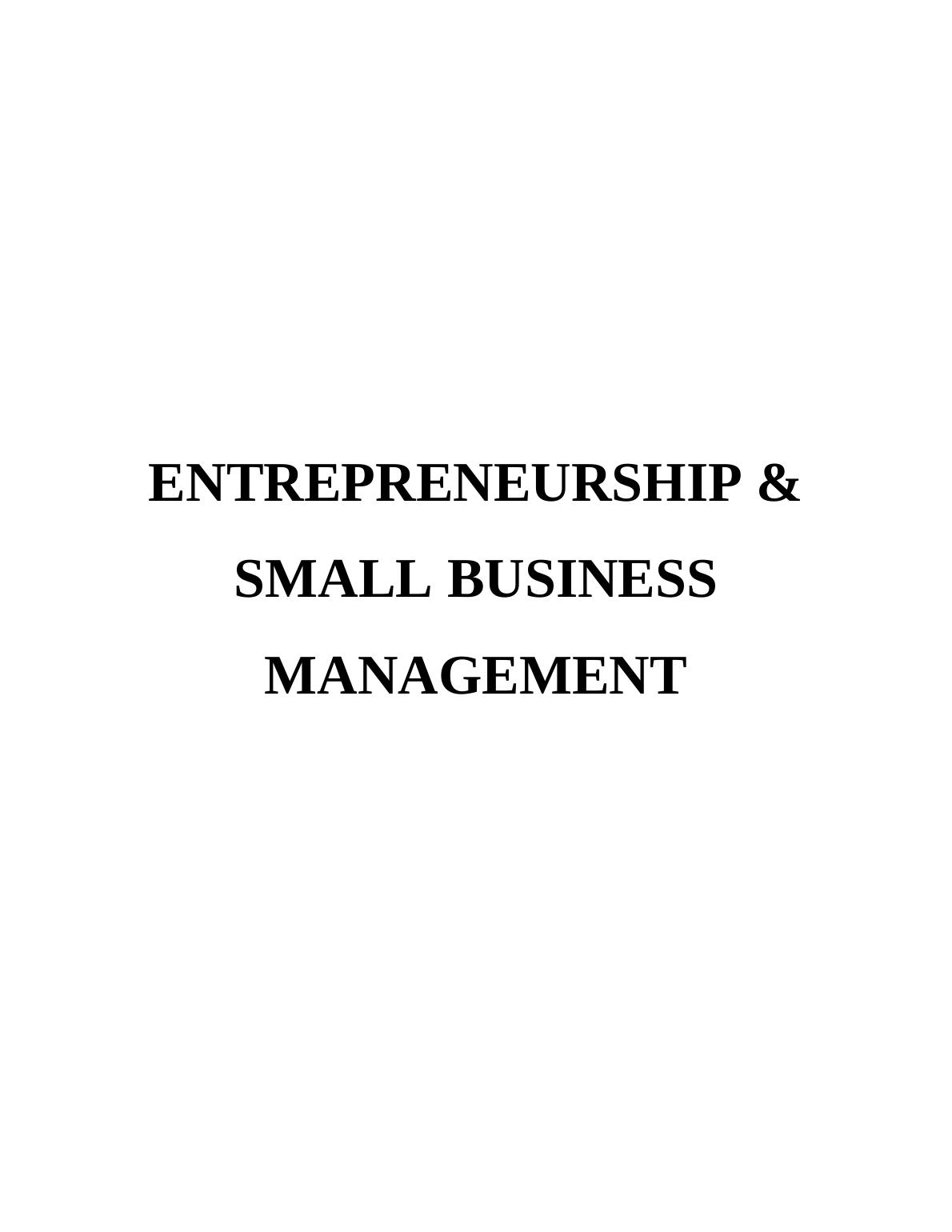 Entrepreneurship & Small Business Management