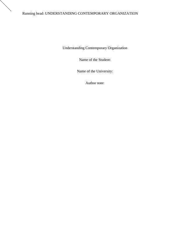 Understanding Contemporary Organization Assignment_1