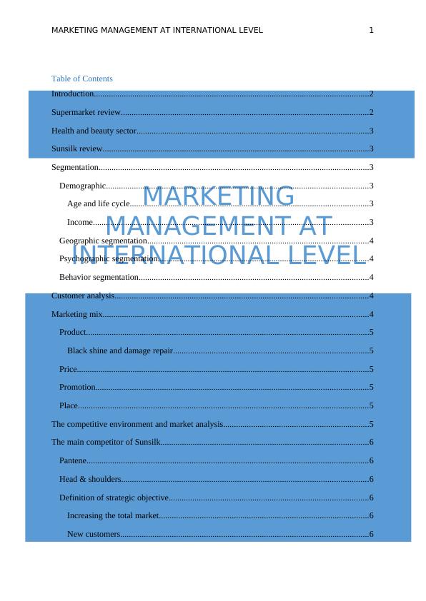 MARKETING MANAGEMENT AT INTERNATIONAL LEVEL 10 Running Head: Marketing Management at International Level_2