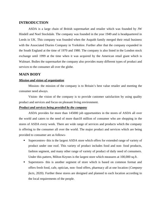 ASDA Mission, Products, and Strategies for Consumer Satisfaction