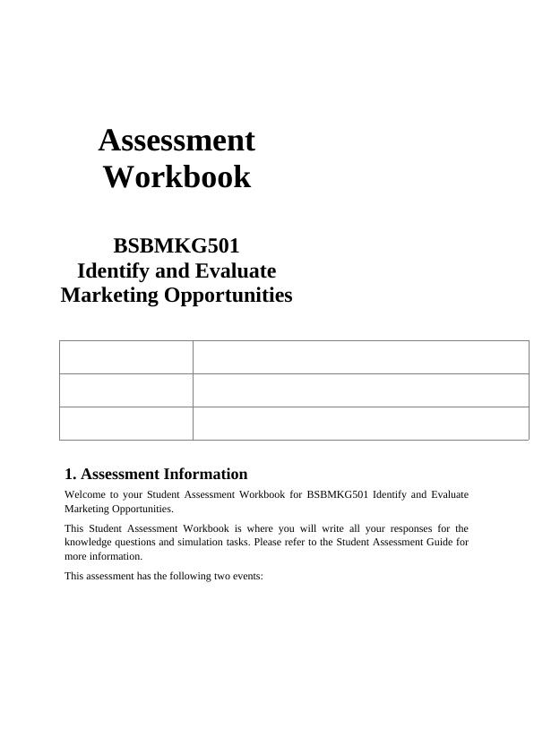 BSBMKG501: Identify and Evaluate Marketing Opportunities Assignment_2