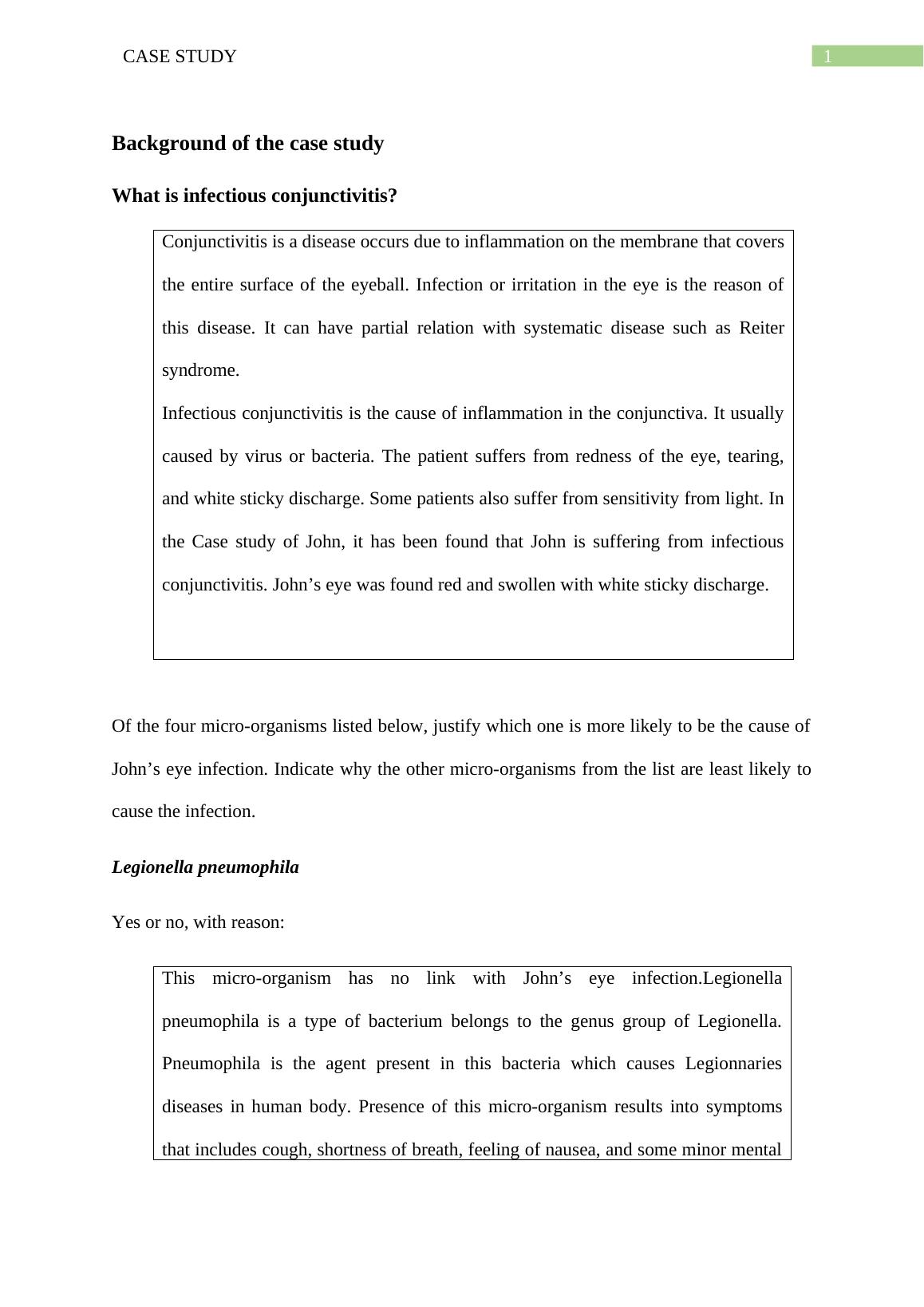 Infectious Conjunctivitis Case Study: Micro-Organism Analysis