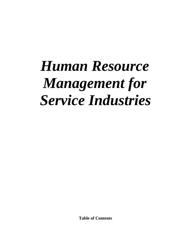 Human Resource Management in Service Industries : Assignment_1
