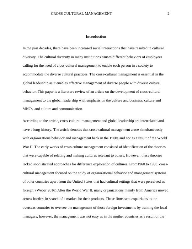 Literature Review on Cross Cultural Management_2
