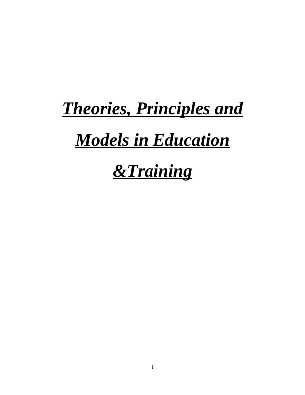 Theories, Principles and Models in Education & Training_1